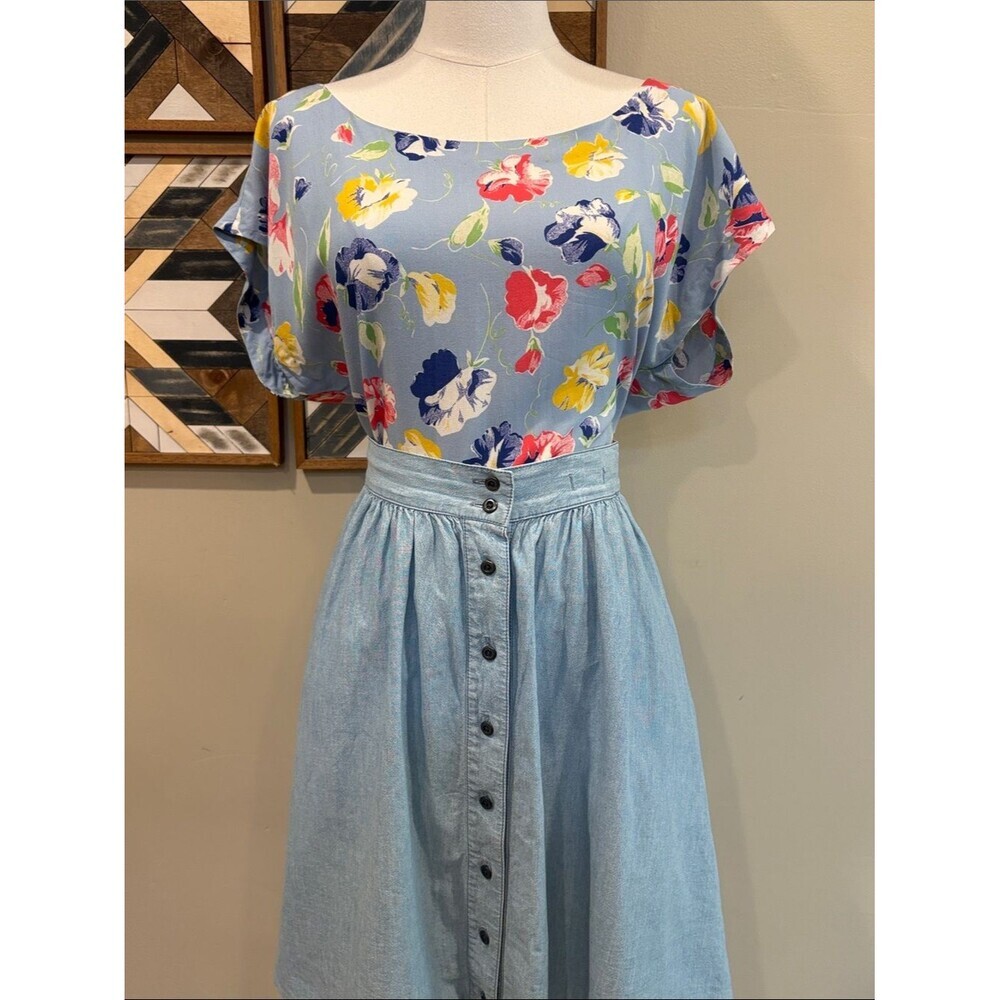 Vintage Ralph Lauren Blue Label Floral Short Sleeve Blouse size 6